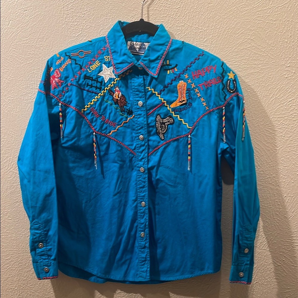 Blue Canyon Vintage Western Embroidered Women’s Blue Shirt. Size S.